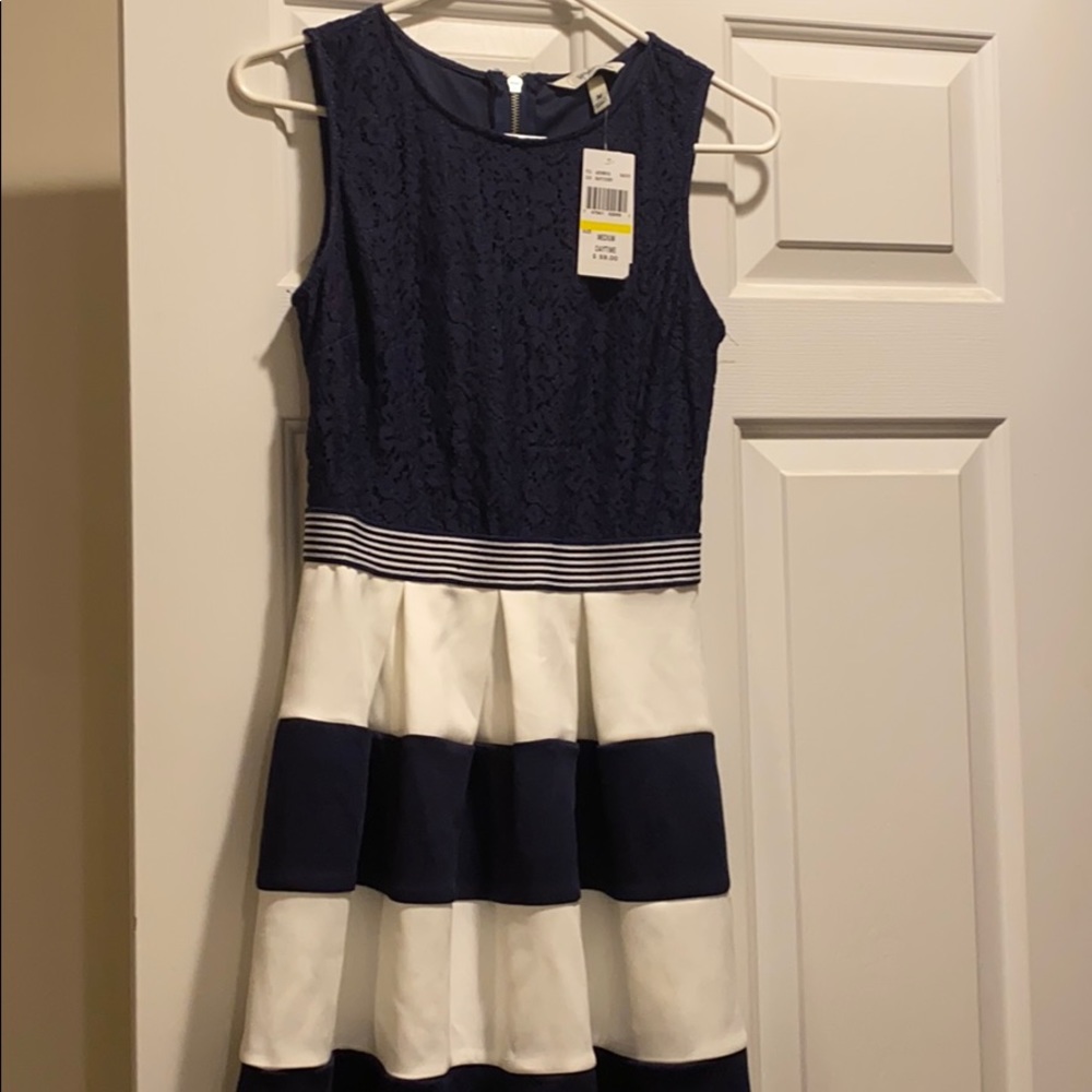 Brand new beautiful a line dress. Navy and ivory.